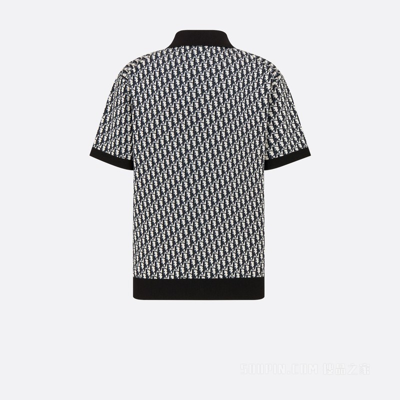 Polo 衫 米色、蓝色和黑色棉质 Oblique 印花