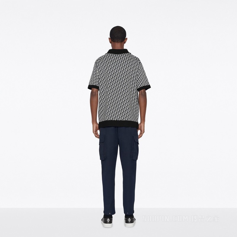 Polo 衫 米色、蓝色和黑色棉质 Oblique 印花