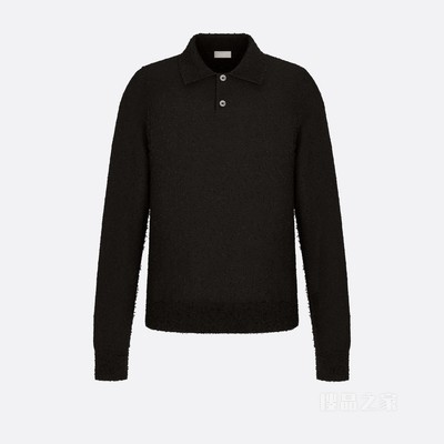 长袖 Polo 衫 黑色羊毛混纺针织面料