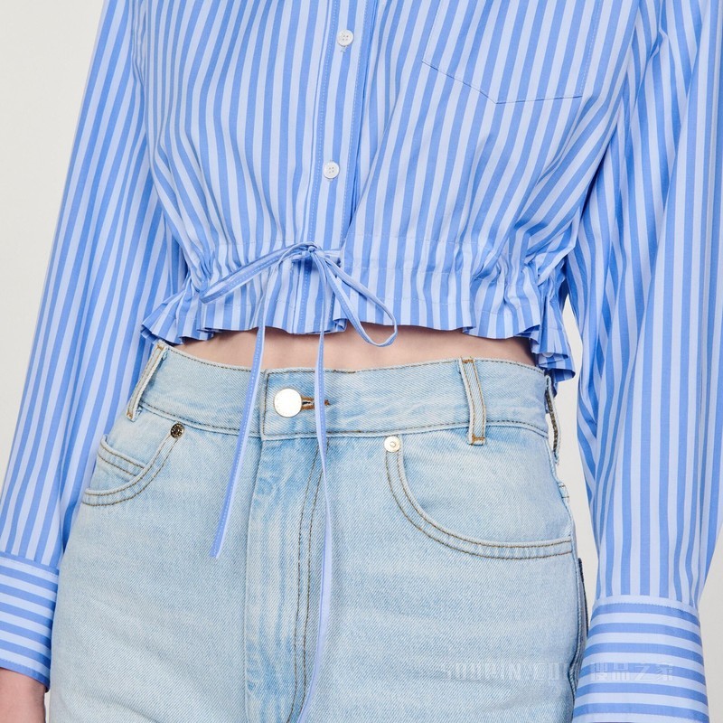 AMARA 竖条纹短款衬衫上衣及T恤