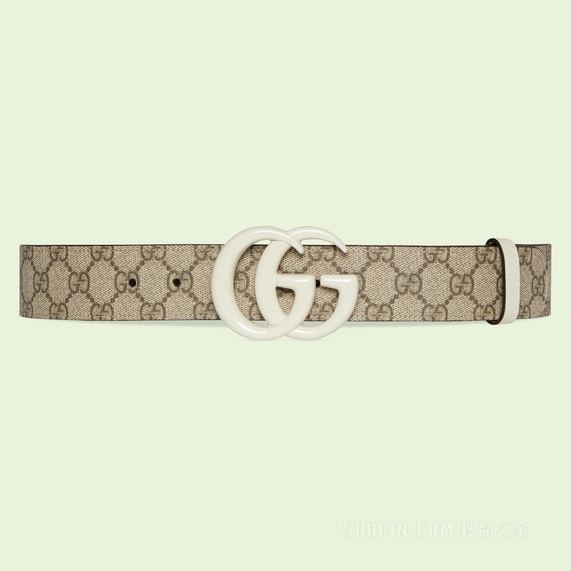 双G带扣宽版腰带 米色和乌木色GG Supreme帆布