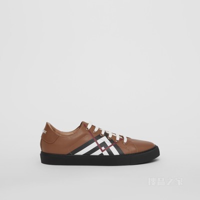 Chevron Check Leather Sneakers (Birch Brown) - 女士