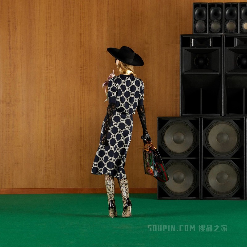 双面GG羊毛提花上衣 蓝色和象牙白色