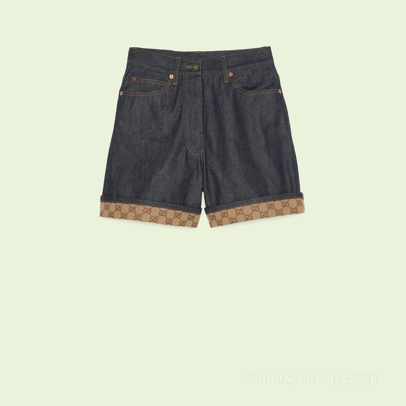 饰GG牛仔短裤 深蓝色