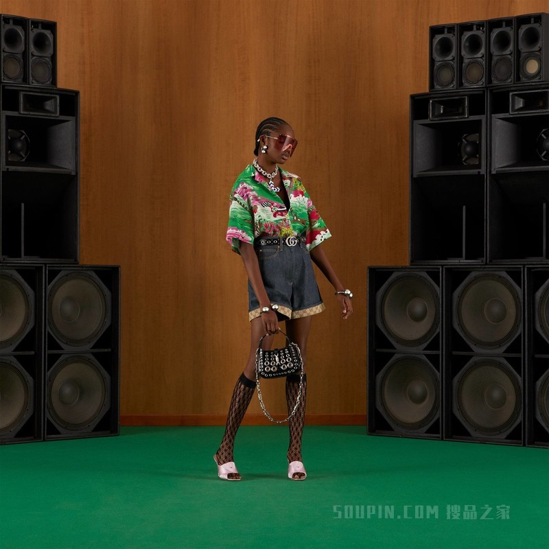 饰GG牛仔短裤 深蓝色