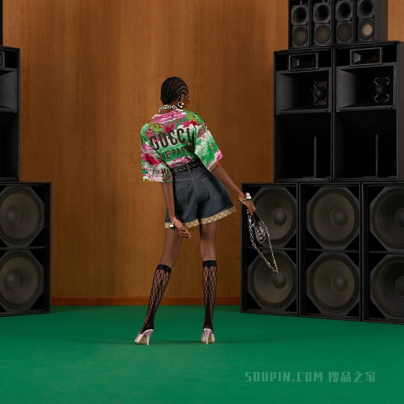 饰GG牛仔短裤 深蓝色