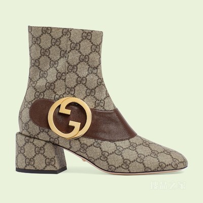 Gucci Blondie系列女士踝靴 米色和乌木色Supreme帆布