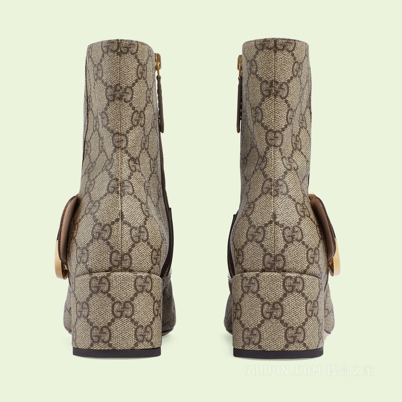 Gucci Blondie系列女士踝靴 米色和乌木色Supreme帆布