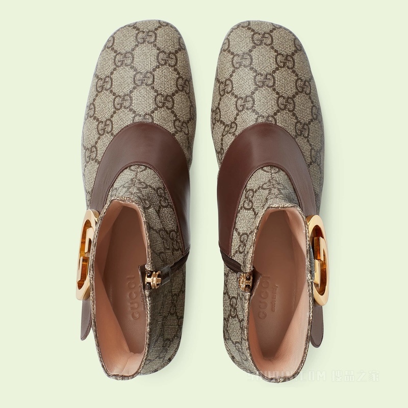 Gucci Blondie系列女士踝靴 米色和乌木色Supreme帆布