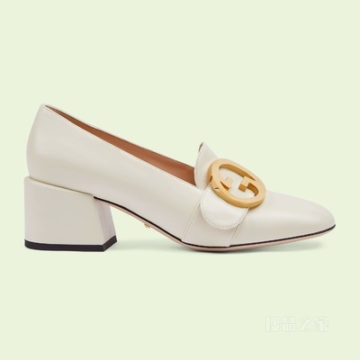 Gucci Blondie系列女士中跟浅口鞋 白色皮革