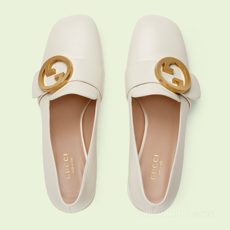 Gucci Blondie系列女士中跟浅口鞋 白色皮革