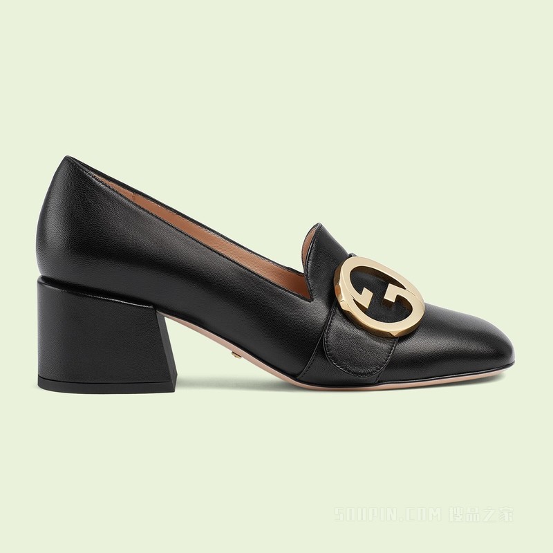 Gucci Blondie系列女士中跟浅口鞋 黑色皮革