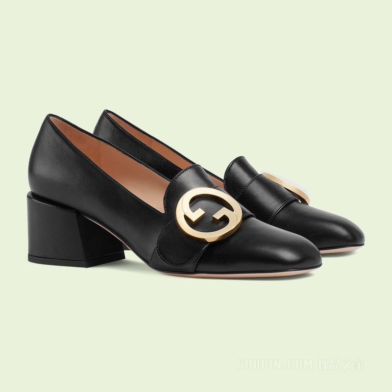 Gucci Blondie系列女士中跟浅口鞋 黑色皮革