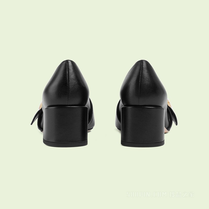 Gucci Blondie系列女士中跟浅口鞋 黑色皮革