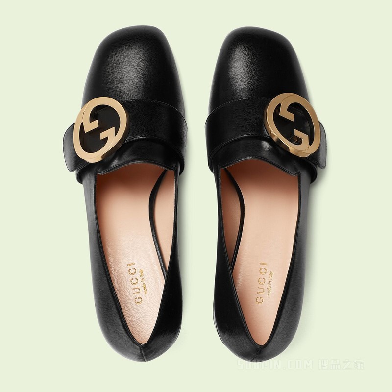 Gucci Blondie系列女士中跟浅口鞋 黑色皮革
