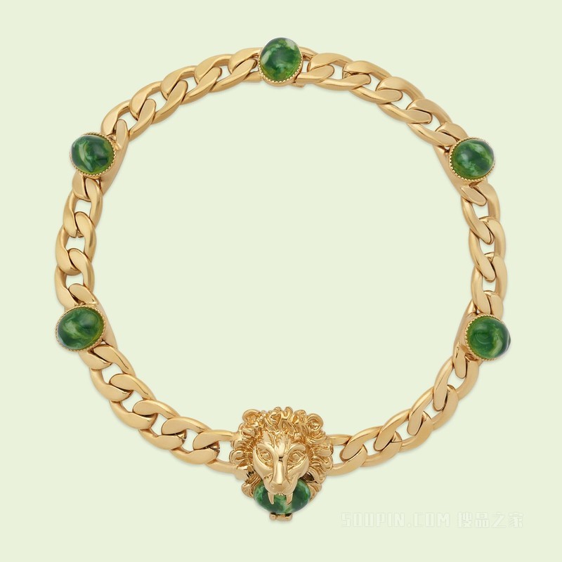 狮头链式颈圈 黄金色调金属