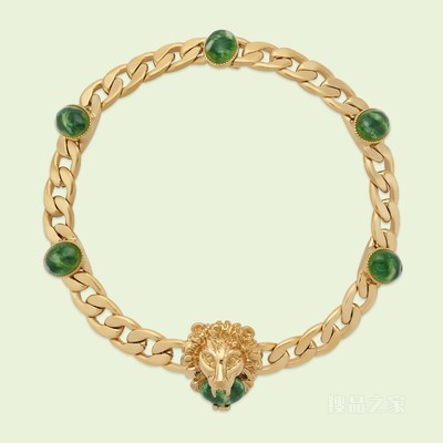 狮头链式颈圈 黄金色调金属