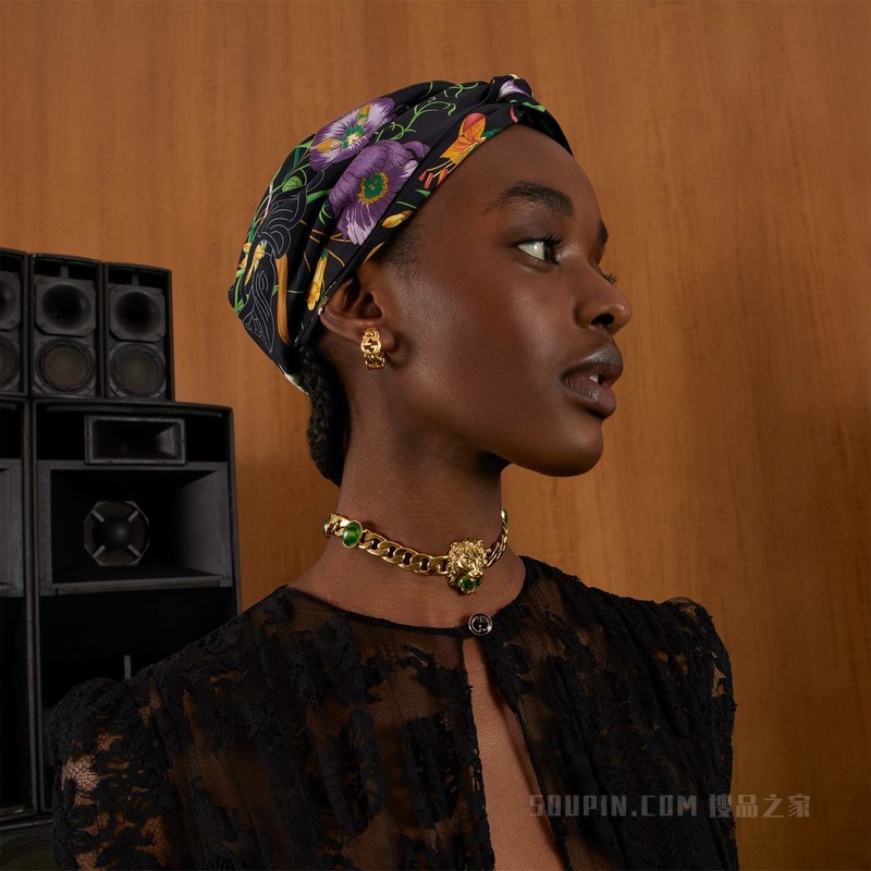 狮头链式颈圈 黄金色调金属