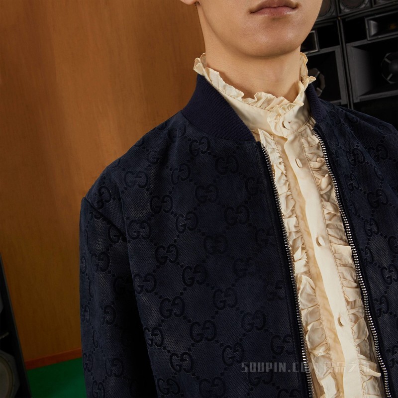 GG印花绒面材质飞行员夹克 蓝色