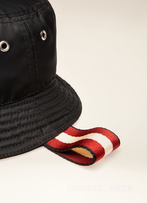 Bally Stripe 水桶帽 黑色再生尼龙帽子