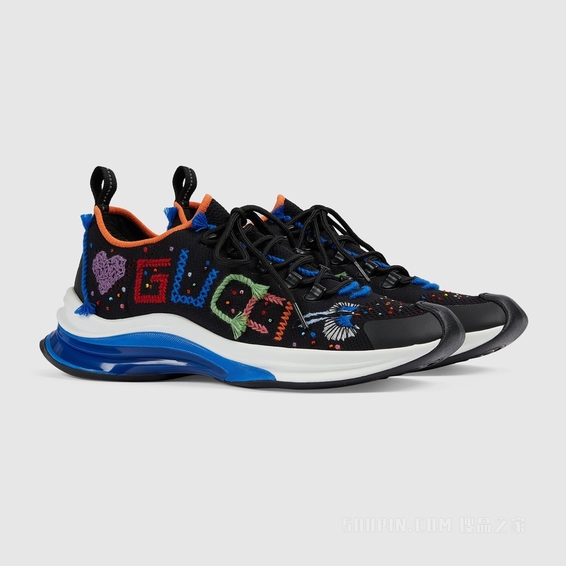 Gucci Lovelight系列Gucci Run运动鞋 黑色织物