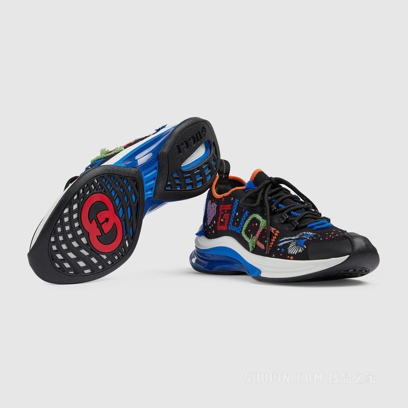 Gucci Lovelight系列Gucci Run运动鞋 黑色织物