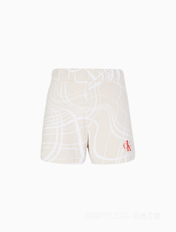 Calvin Klein 22早秋男女情侣中性时尚波纹印花纯棉针织短裤J400175