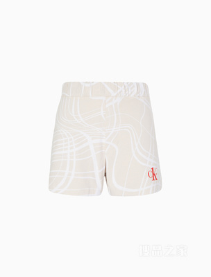 Calvin Klein 22早秋男女情侣中性时尚波纹印花纯棉针织短裤J400175