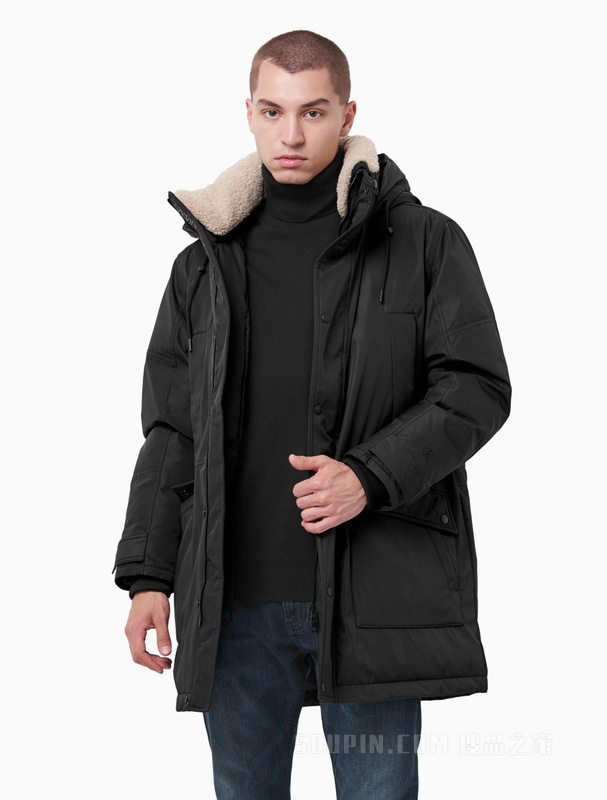 Calvin Klein 男装时尚连帽高领中长款羽绒服 J318157