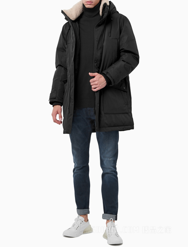 Calvin Klein 男装时尚连帽高领中长款羽绒服 J318157