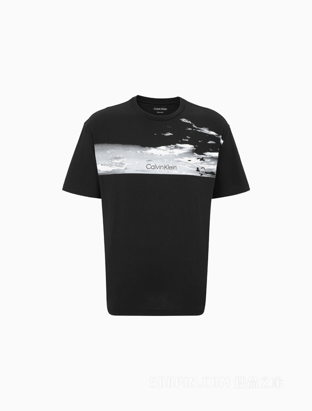 Calvin Klein 22早秋男士时尚圆领风景图案宽松纯棉透气短袖T恤40HM897