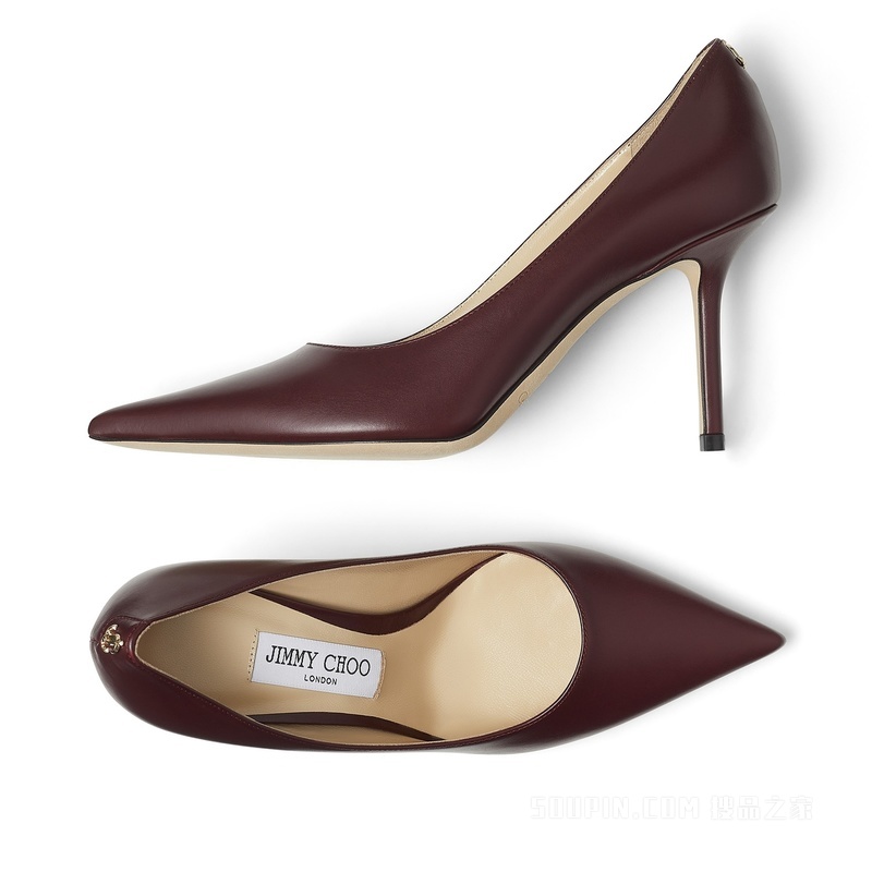 LOVE 85 JC 徽章饰勃艮第葡萄酒红色小牛皮高跟鞋