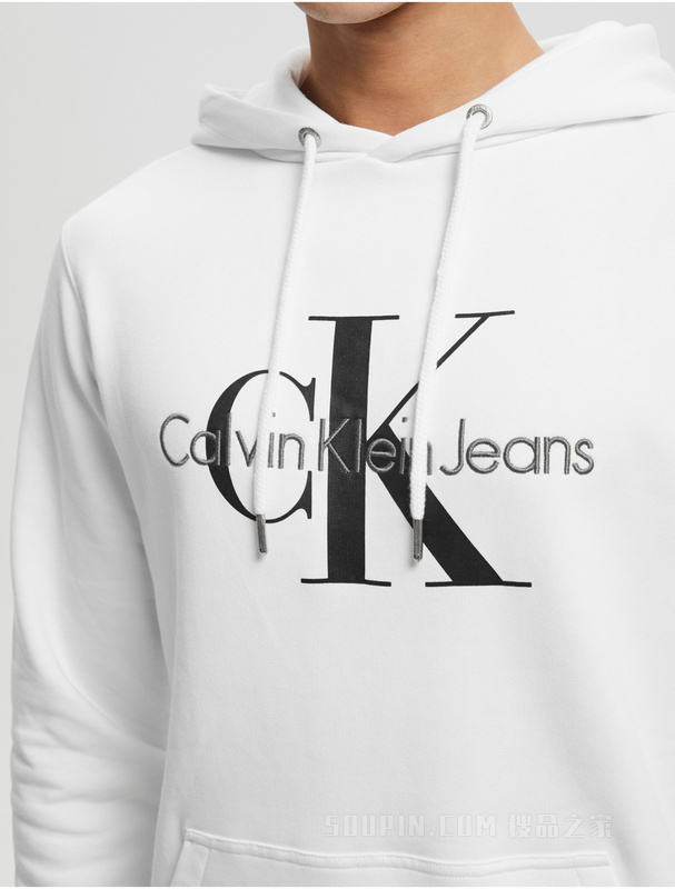 Calvin Klein 22早秋新款男士时尚交叠LOGO纯棉连帽加绒卫衣ZM02079