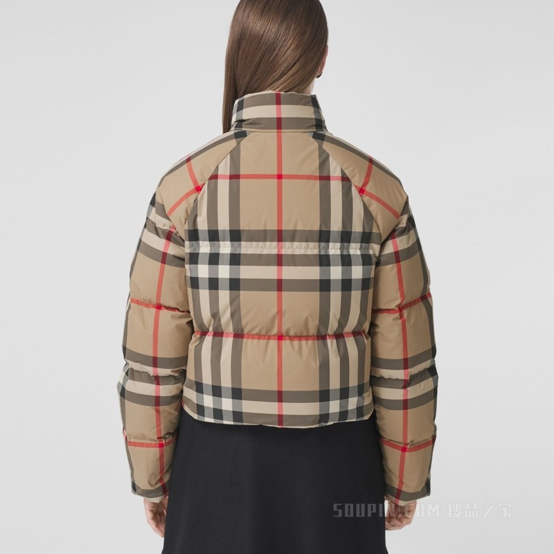 格纹短款羽绒服 (典藏米色) - 女士