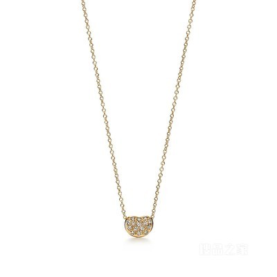 Elsa Peretti® Bean design 系列 18K 黄金铺镶钻石项链，6.5 毫米