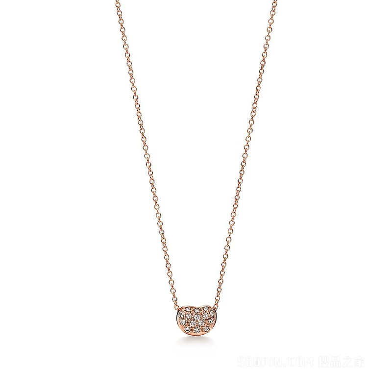 Elsa Peretti® Bean design 系列 18K 玫瑰金铺镶钻石项链，6.5 毫米