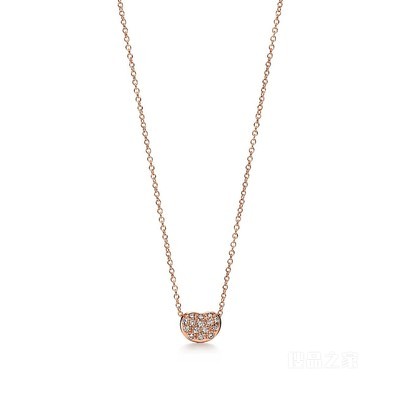 Elsa Peretti® Bean design 系列 18K 玫瑰金铺镶钻石项链，6.5 毫米