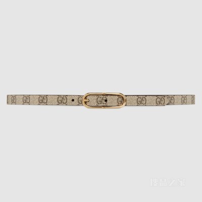 Jackie系列窄版GG Supreme帆布腰带 米色/乌木色GG帆布