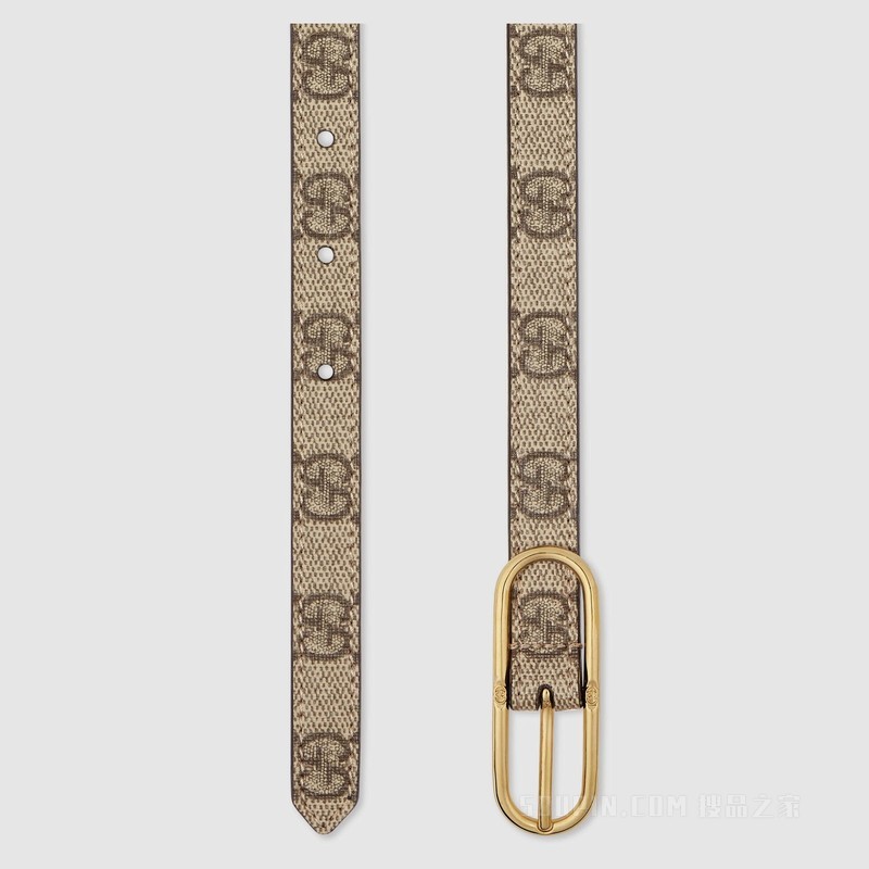 Jackie系列窄版GG Supreme帆布腰带 米色/乌木色GG帆布