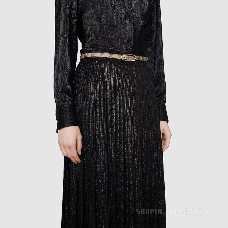 Jackie系列窄版GG Supreme帆布腰带 米色/乌木色GG帆布