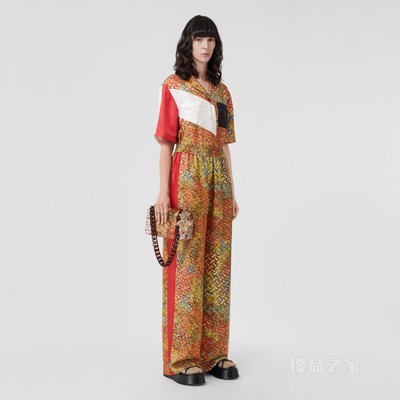 专属标识地图印花丝质斜纹阔腿裤 (亮橘色) - 女士