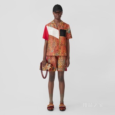 专属标识地图印花丝质短裤 (亮橘色) - 女士