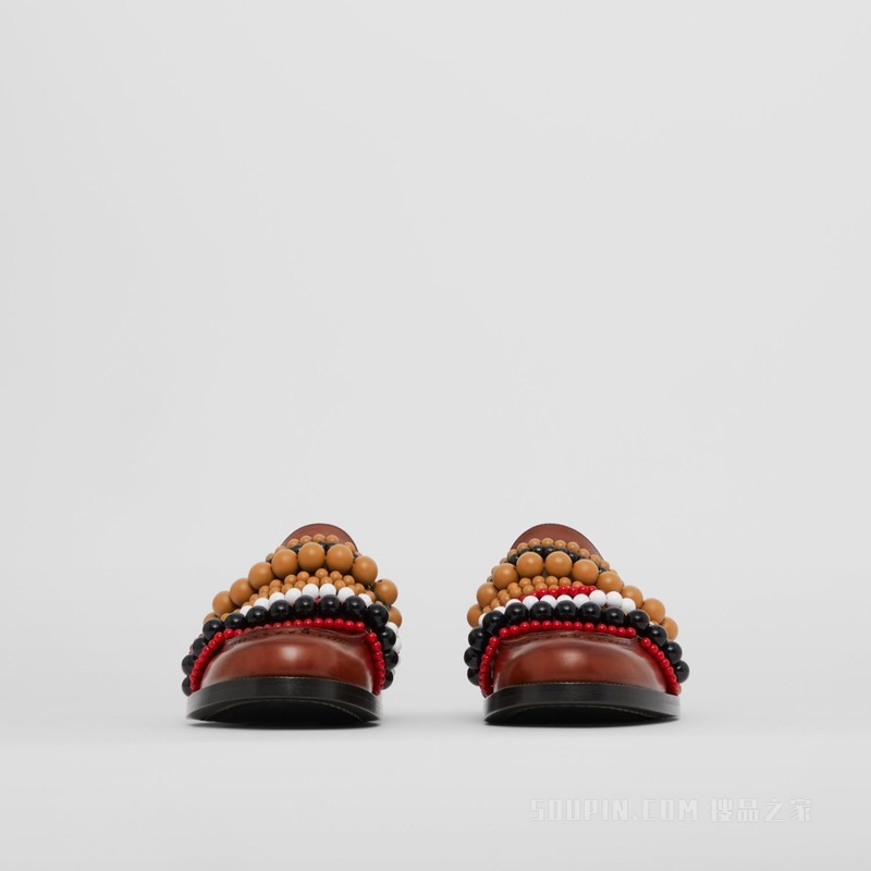 珠饰皮革休闲便鞋 (棕色 / 白色 / 红色 / 黑色) - 女士