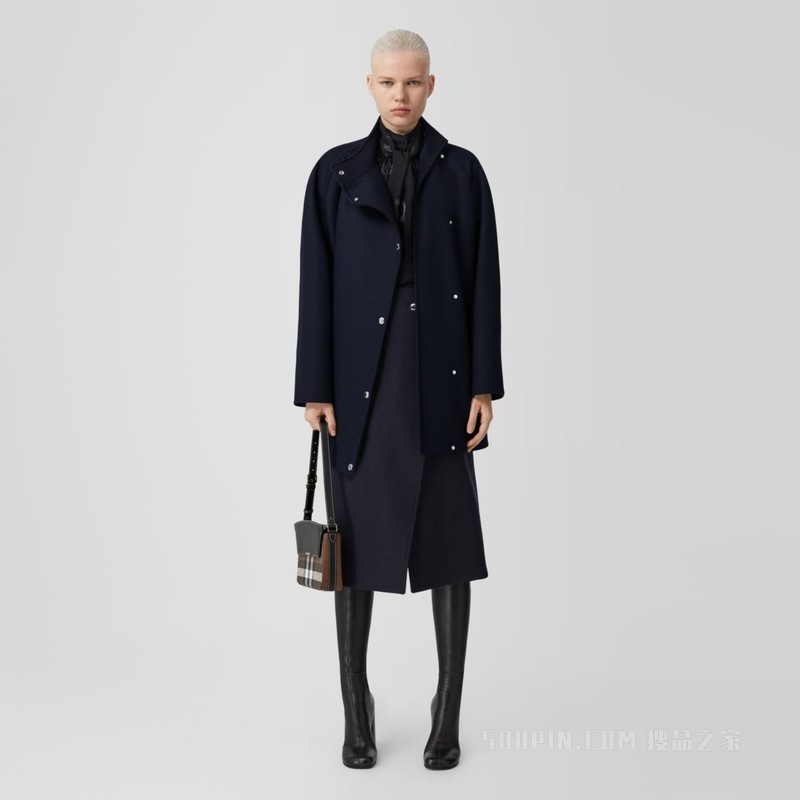 高领羊绒混纺外套 (深木炭蓝) - 女士