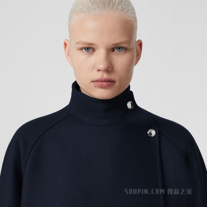 高领羊绒混纺外套 (深木炭蓝) - 女士