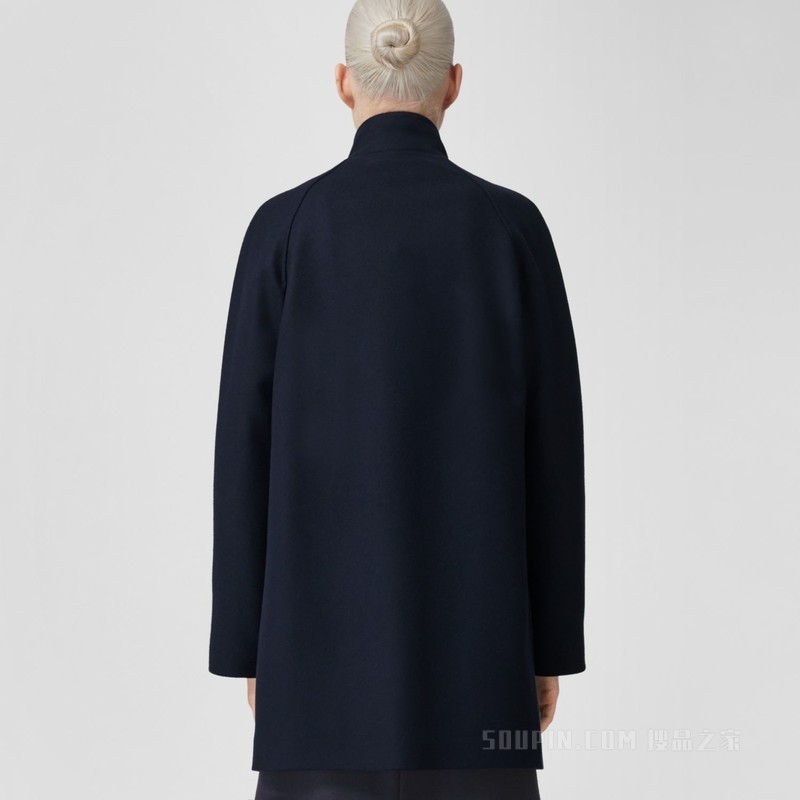 高领羊绒混纺外套 (深木炭蓝) - 女士