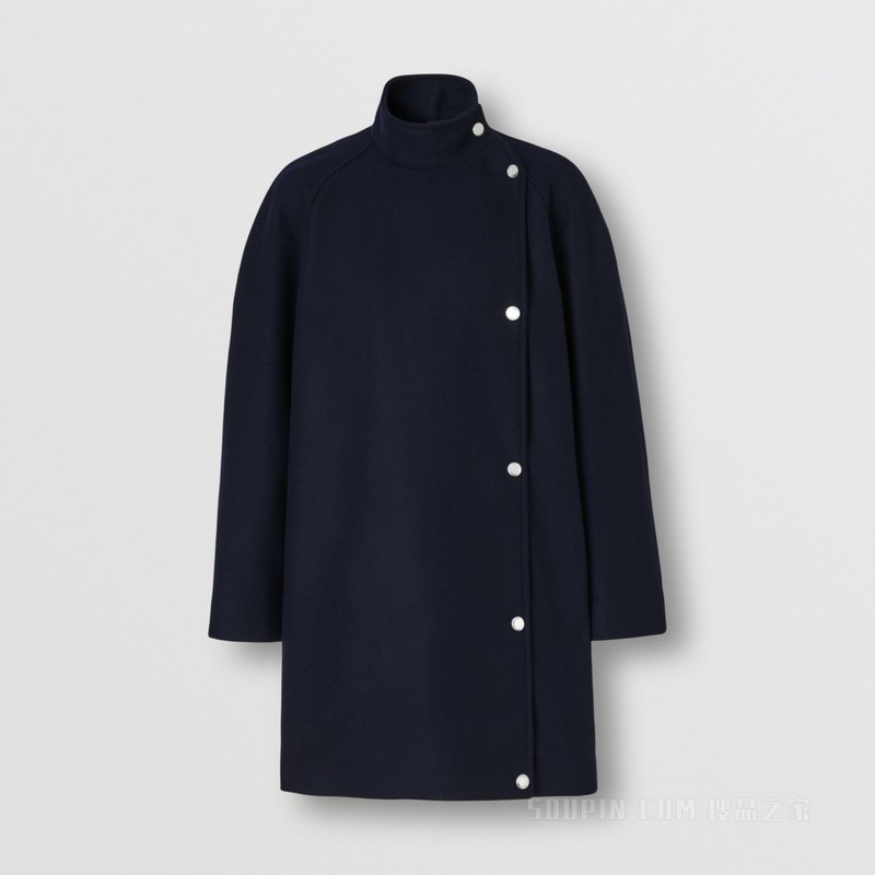 高领羊绒混纺外套 (深木炭蓝) - 女士