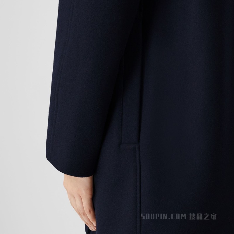 高领羊绒混纺外套 (深木炭蓝) - 女士