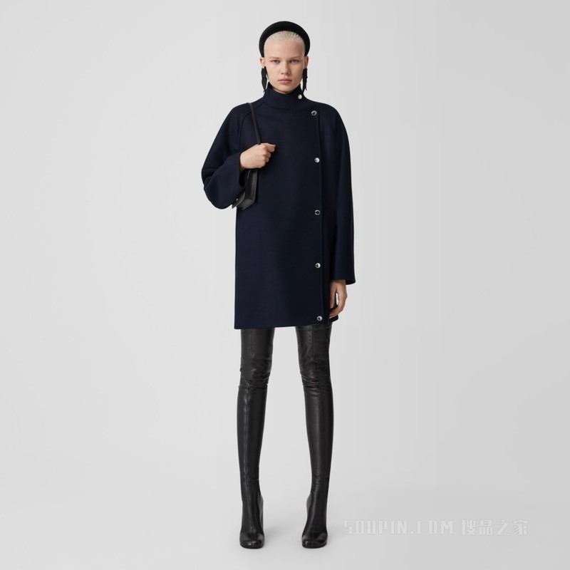 高领羊绒混纺外套 (深木炭蓝) - 女士