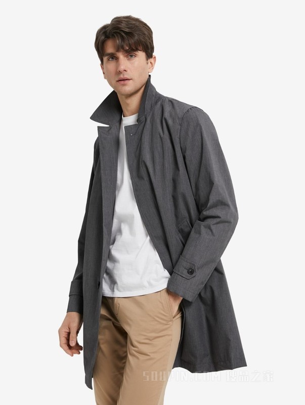 22新款春季男装商务通勤单粒扣中长款翻领风衣THC4072600